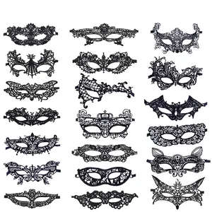 Black Lace Masquerade Mask Hollow Out Embroidered Eye Mask For Halloween Carnival Party Sexy Vintage Gothic Style