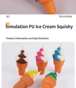 Primo piano di giocattoli antistress in PU a forma di cono gelato colorato a crescita lenta.