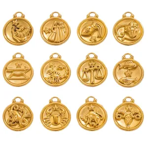 Set of 12 zodiac constellation pendants in 18K gold plated stainless steel charms