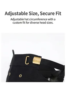 Zoom sur la boucle métallique réglable à l'arrière d'une casquette militaire de style noir