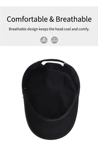 Vue interne d'une casquette militaire noire respirante pour activités de plein air