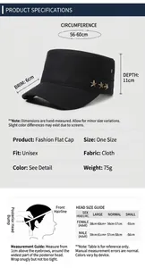 Guide des tailles et mesures de tête détaillé pour casquette militaire noire homme
