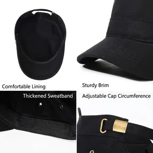 Casquette militaire classique à sommet plat noir avec boucle réglable et détails de visière