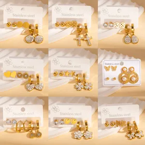 Orecchini in Acciaio Inossidabile Placcati Oro 18K Strass Farfalla Croce Cuore Geometria Eleganti Gioielli da Donna