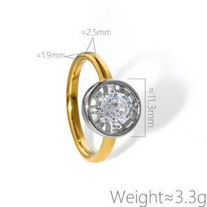 Close-up view of circular zircon ring dimensions and weight for hip-hop unisex style