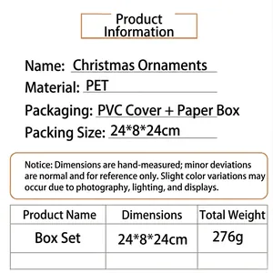 Product specification table for transparent Christmas hanging ball set with size and weight