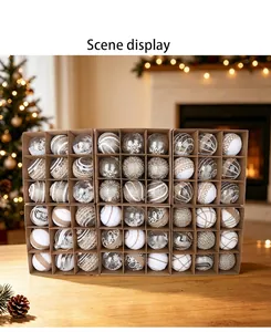 Assorted jute and white Christmas bauble set in cardboard organizer for tree decor