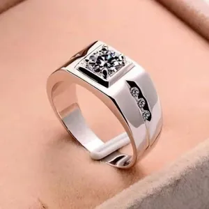 Classic geometric square zircon ring in silver-tone finish for men and women