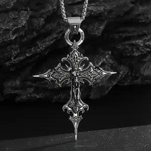 Vintage Gothic Kreuz Totenkopf Anhänger Halskette Für Herren Damen Zinklegierung Retro Punk Skelett Jesus Kruzifix Lange Kette Schmuck