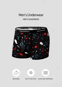 Detailansicht der atmungsaktiven Eisseide-Boxershorts für Herren mit Farbspritzer-Muster