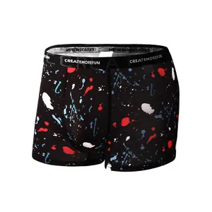 Breathable men's ice silk boxer briefs with colorful paint splatter print