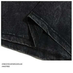 Close-up of premium washed distressed cotton fabric on a high street long-sleeve tee.