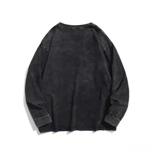Vintage acid wash oversized long sleeve cotton T-shirt in charcoal black for streetwear