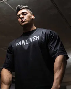 Heren fitness T-shirt van zwart katoen met Vanquish-print voor sportieve training