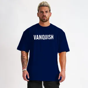 Donkerblauwe katoenen fitness t-shirt voor heren met Vanquish print sportkleding
