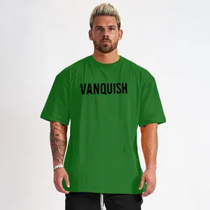 Heren oversized groen katoenen fitness t-shirt met Vanquish print voor sportschool en training