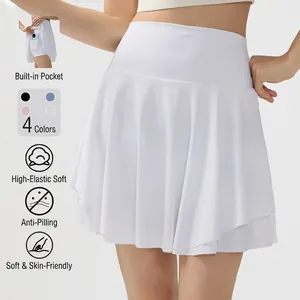 Falda-pantalón Deportiva Mujer Cintura Alta Plisada Con Bolsillo Tenis Bádminton Correr Fitness Yoga Falda Secado Rápido Ropa Deportiva