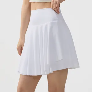 Falda deportiva blanca plisada de talle alto para tenis y bádminton profesional