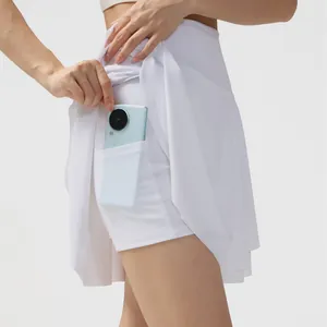 Falda pantalón de tennis plisada blanca de cintura alta con short y bolsillo para móvil