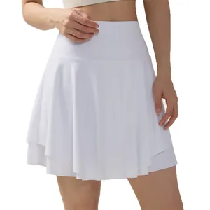Falda deportiva plisada de talle alto para tenis y carrera, falda pantalón blanca