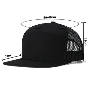 Dimensiones detalladas de la gorra trucker de 7 paneles transpirable negra