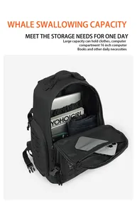Detailed interior view of a large tactical backpack showing storage for a 16-inch laptop