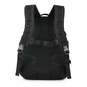 Detail of outdoor tactical backpack showing breathable mesh back padding and straps