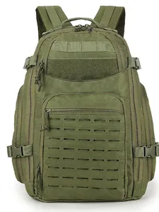 Large capacity olive green tactical backpack for outdoor hiking and camping use
