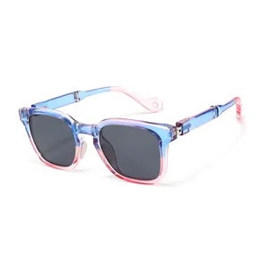 Modische faltbare quadratische Kinder-Sonnenbrille in Blau und Rosa mit Farbverlauf