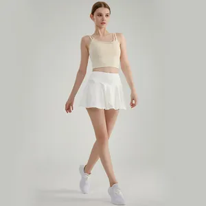 Hoge taille geplooide tennisrok voor dames met ingebouwde short voor hardlopen en yoga