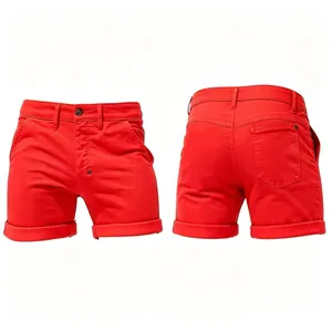 Men Fashion Slim Fit Solid Denim Shorts Summer Casual Mid Waist Cuffed Hem Jean Shorts For Men Outdoor Bottoms