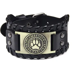 Vintage Herren Wikinger Lederarmband Punk Geflochtenes Kuhfell PU Armband Runen Kralle Baum des Lebens Schmuck Geschenk