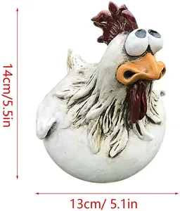 Funny big-eyed rooster resin ornament with 14cm height and 13cm width measurements