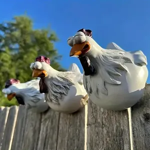 Funny Big Eyed Rooster Resin Ornament Creative Pastoral Garden Courtyard Fence Decoration Resin Figurine For Outdoor Decor