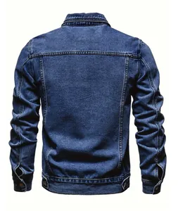 High-quality blue denim jacket back view showing slim fit design and texture