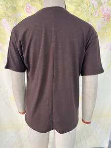 Back view of a casual dark brown plus-size short-sleeved T-shirt on a mannequin