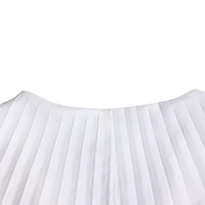 Detailed view showing the fine pleats and texture of an elegant white fashion maxi skirt.