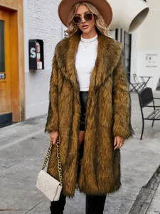 Elegant long faux fox fur coat for women, perfect for stylish winter street wear