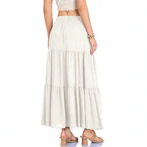 Elegante witte katoenen linnen maxi-rok met hoge taille en een comfortabele elastische tailleband