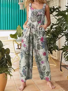 Elegant floral print women's ethnic style jumpsuit overalls for summer fashion