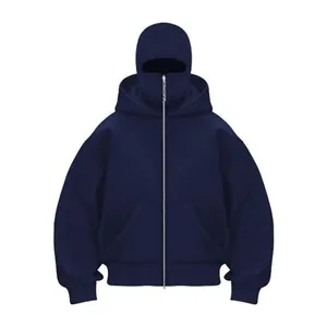 Herren Damen Oversized Balaclava Hoodie Mit Vollreißverschluss Polyester Fleecegefüttert Überschnittene Schultern Streetwear Kapuzenpullover