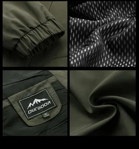 Detalles de chaqueta outdoor verde oliva para hombre: forro de malla, puño elástico.