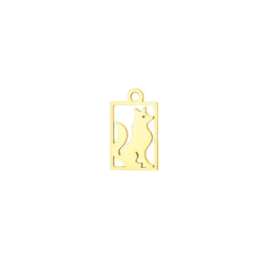 Gold-plated 304 stainless steel fox pendant with hollow design for DIY jewelry making