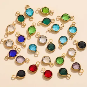 Round Stainless Steel Crystal Jewelry Connectors Pendants Colorful Faceted Glass Charms For DIY Necklace Bracelet Making