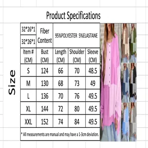 Detailed size chart for women's casual long contrast color patchwork buttoned sweatshirt