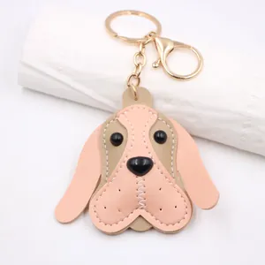 Pink beagle dog leather keychain with gold metal lobster clasp for bag charm pendant