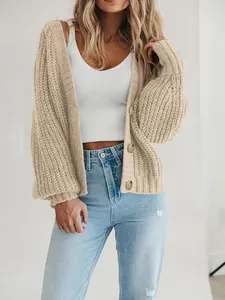 Gezellig oversized beige grofgebreid damesvest in een modieuze casual en relaxte stijl