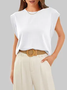 Close-up detail of a white loose-fit sleeveless muscle tee with padded shoulders