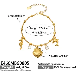 Spécifications détaillées du bracelet en acier inoxydable doré 18 carats avec breloques.