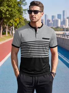 Polo estiva da uomo a maniche corte con strisce, design color-block e scollo Henley